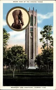 Postal Torre Cantante Mountain Lake Sanctuary Florida 1937 Postal Marcado Lino - Imagen 1 de 2
