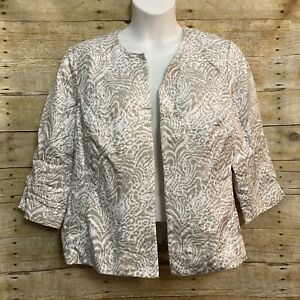 Coldwater Creek Size 20 Beige White Animal Print Open Front Jacket 3/4 Sleeve