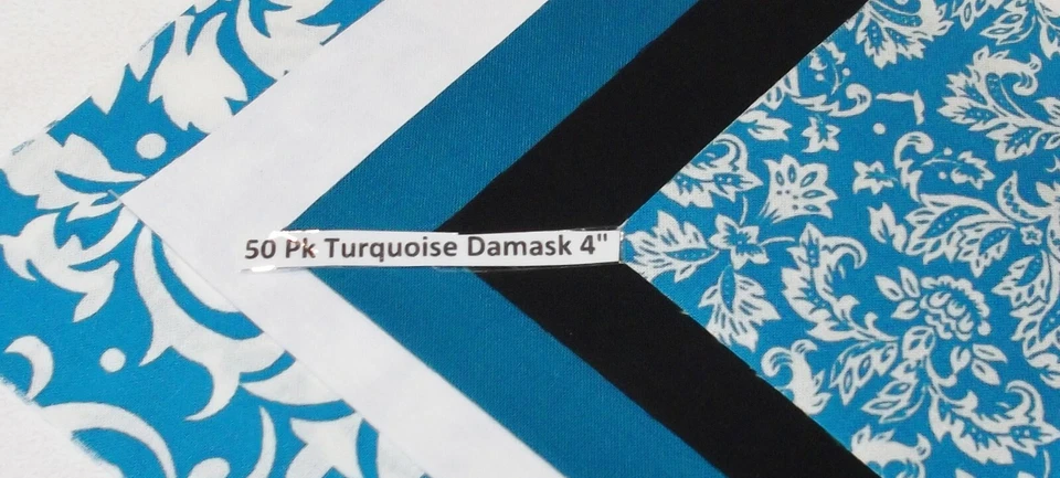100 4'" Quilting Fabric Squares Charm Pack Precut Cotton Turquoise Damask - Image 1 of 1