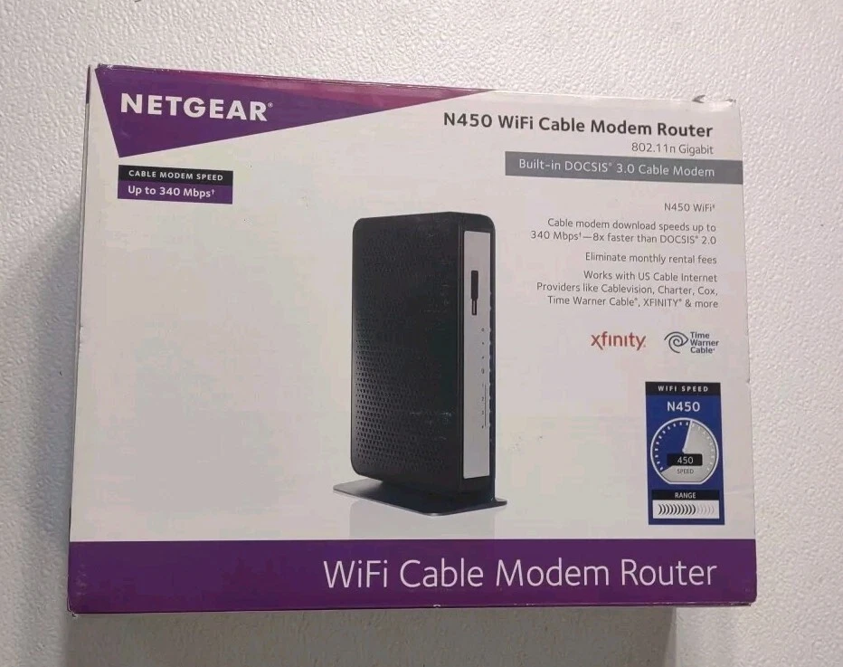 NETGEAR CG3000Dv2 N450 DOCSIS 3.0 Cable Modem Router Comcast Xfinity w/ Adapter - Image 1 of 4