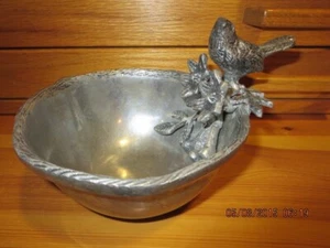 ELEGANT METAL BOWL WITH BIRD AND FLORAL ADORNMENT---#T5A-8 - Picture 1 of 24