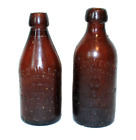 Pair Geo Weber Weiss Beer Antique Bottle Lot, Albany, NY, Brown Glass, Blob Top