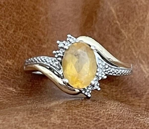 Vintage Alwand Vahan 10K Gold & 925 Sterling Citrine & Diamonds Ring Size 7 - Picture 1 of 12