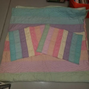 The Company Store "Pastel Stripes" 100 X 96 Quilt & 2 Standard Shams - Picture 1 of 8