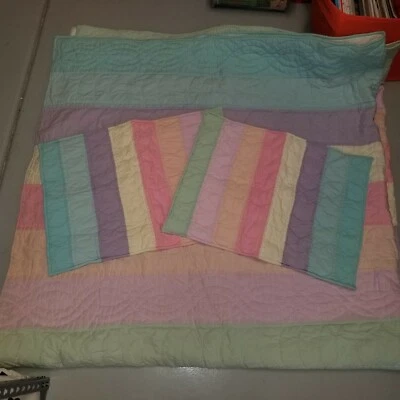 The Company Store "Pastel Stripes" 100 X 96 Quilt & 2 Standard Shams - Image 1 of 4