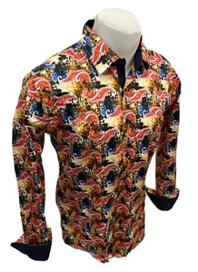 MENS LONG SLEEVE COLORFUL PAISLEY Button Down Dress SHIRT SILKY PARTY GSL-2 - Picture 1 of 5