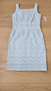 Talbots Dress Womens 10 Petites Floral Embroidered Baby Blue Summer NWT - Picture 1 of 13