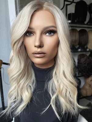 100% Human Hair Wigs 16” Length Platinum Blonde Rooted 13X4 Lace Front Wig - Image 1 of 4