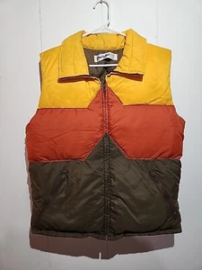 Vtg Liberty Bell Puffer Vest M Orange Yellow Brown - Picture 1 of 8