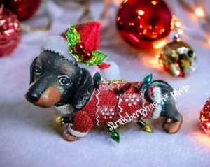 Kostenloser Versand Dackel Doxie Hund Weihnachtsmann Mütze Pullover Christbaumschmuck Neu - Bild 1 von 6