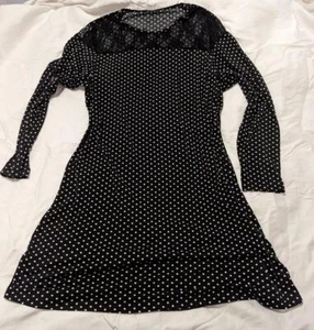 Women's Black Lace Detail Polka Dot Long Sleeve Short Dress - Size XXL - Picture 1 of 3