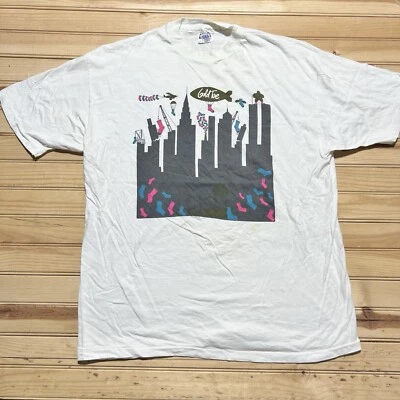 Camisa promocional vintage anos 80 biqueira dourada arte publicidade tamanho XL - Imagem 1 de 4