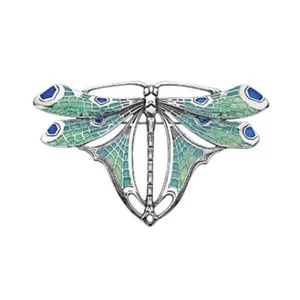 Large Silver Art Nouveau Dragonfly Brooch with 'Plique a Jour' Enamelling - Picture 1 of 7