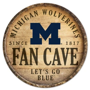Michigan Wolverines Sign Wood 14 Inch Round Barrel Top Design - Picture 1 of 1