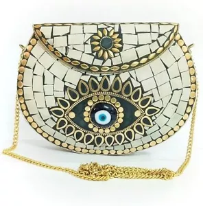 Mal de ojo retardador mosaico bolso de metal hecho a mano étnico mujer bolso de mano cadena dorada - Imagen 1 de 5
