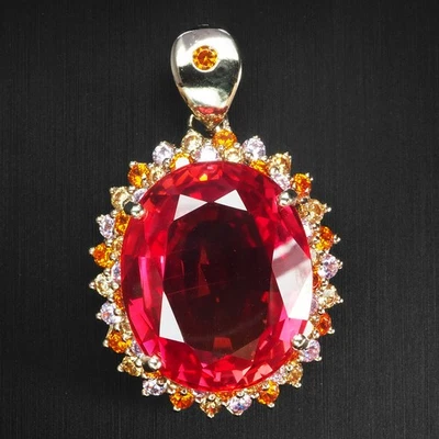 Colgantes hechos a mano de plata de ley 925 de 28,55 quilates con zafiro naranja brillante puesta de sol Foto 1 de 4