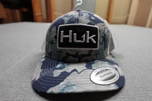 Huk Hat Cap Snap Back Blue Camo Mesh Trucker Patch Fishing Outdoor Mens - Picture 1 of 8