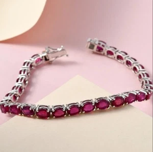 5Ct Oval Cut Lab-Created Pink Ruby Women’s Tennis Bracelet – 14K White Gold FN - Picture 1 of 4