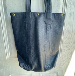 Collins Of Texas Dark Blue Leather Large Tote Shoulder Bag Purse Medina Tx READ - Picture 1 of 24