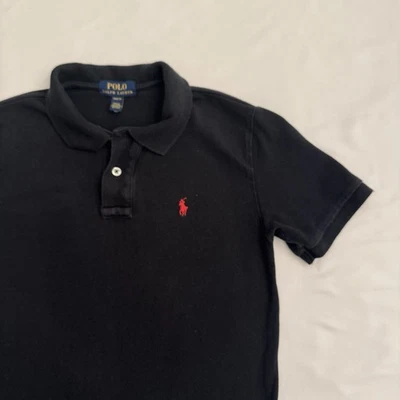 POLO RALPH LAUREN Boys Short Sleeve Polo Shirt Black w/Red Pony SZ Medium 10-12 - Image 1 of 4