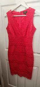 LIPSY Beautiful Womens Midi Bodycone Dress Lace Details Feminine Fuchsia Size 8 - Picture 1 of 8