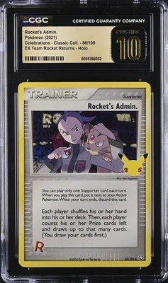 CGC 10 PRISTINE Rocket's Admin 86/109 Celebrations Classic Collection Pokemon - Image 1 of 2