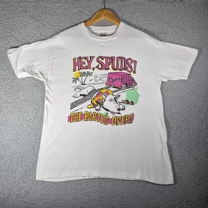 Camiseta De Colección Años 80 Hombres Talla Grande Blanca Hey Spuds The Party’s Over Signal Hecha en EE. UU. - Imagen 1 de 8