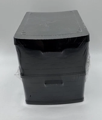 Desktop Drawer Organizer Mini Set of 2 Tier Plastic Black Rattan Look Storage - Image 1 of 4