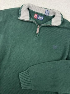 Chaps Sweater Mens 2XL Green Quarter Zip Mock Neck Cotton Knit Pullover Logo - Picture 1 of 17