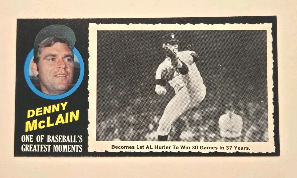 Tarjeta 1971 Topps Greatest Moments Denny McLain Tigres de Detroit #20 High Grade casi nueva/m Foto 1 de 2