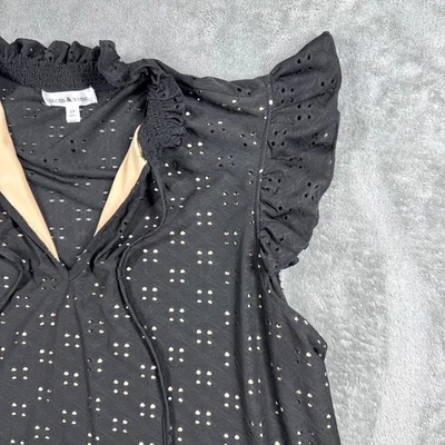 Blusa boho manga acampanada cuello en V para mujer 3X negra forrada ojales oscura romántica Foto 1 de 4