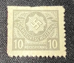 Estampilla alemana Luftschutz de la década de 1940 10 Rpf Reichsluftschutzbund gris ingresos de la Segunda Guerra Mundial - Imagen 1 de 2