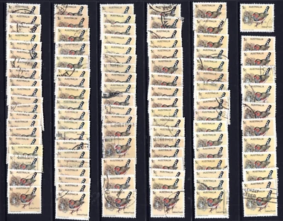1978 1c Crimson Finch Bird Australia BULK USED LOT x 100 - Image 1 of 2