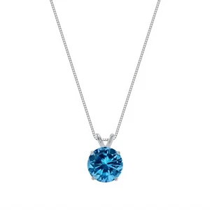 3 Ct Round 14K White Gold Blue Created Diamond Solitaire Pendant Necklace 18" - Picture 1 of 3