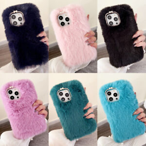 Diamond Fur Fluffy Plush Cute Girl Phone Case For iPhone 15 14 13 12 11 Pro Max