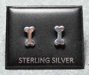 STERLING SILVER 925 STUD EARRINGS BONE DESIGN BUTTERFLY BACKS BOXED ST 227 - Picture 1 of 6