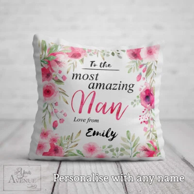 NAN CUSHION Nana Birthday Christmas Gift Personalised Nanny Floral Pillow Nanna - Image 1 of 4