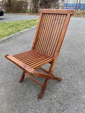 Vintage Teak Plantation Timbers Wood Patio Outdoor Folding Chair Slatted Signed Cover