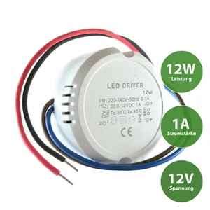 LED Trafo Transformator Netzteil Treiber Driver rund kompakt 12V DC 1A 12 Watt - Bild 1 von 3
