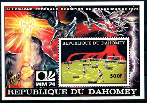 Benin Dahomey 1974 Munich Soccer Gold Foil Gold Michel Block 49A Indented/Perf Cover