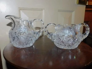 ANTIQUE AMERICAN BRILLIANT CUT GLASS CREAMER AND SUGAR - Picture 1 of 7