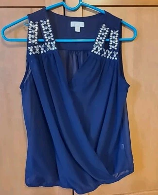 *C* Charming Charlie Embellished Neckline* Top Blouse *Small* Sheer* Y2K  - Image 1 of 4