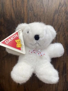 1994 Dakin Plush 6" White Bear Red White Hearts Bow Valentine Love Gift - Picture 1 of 5