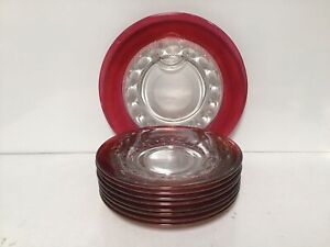 Q40 Vintage Kings Crown Thumbprint Ruby Indiana Tiffin 5 Luncheon Salad Plates