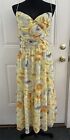 Asos Tiered Cami Midi Yellow Floral Dress, Fully Lined, Spaghetti Strap, Size 14