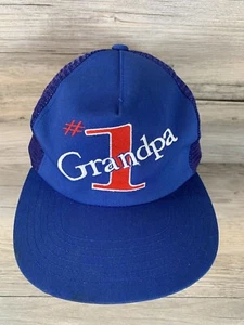 VINTAGE #1 Grandpa Blue Trucker Hat Cap  Dad Snap Back Embroidered Big Logo - Picture 1 of 7