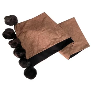 Dennis Basso Womens Stole Scarf Shawl Wrap Wool Blend Faux Fur Pompom - Picture 1 of 3