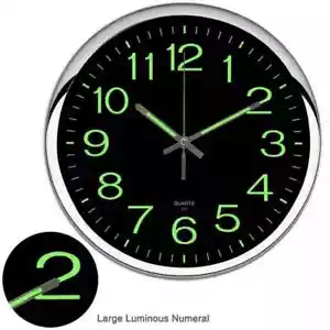 12'' Wall Clock Large Luminous Quartz Night Light Glow In The Dark Silent Home - Picture 1 of 9