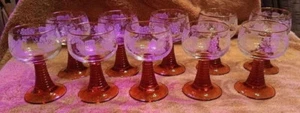 Set (10) Vintage Roemer Crystal Wine Glasses Beehive Amber Stem Grape Vines Etch - Picture 1 of 9