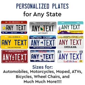 Vintage State License Plate Tag Personalized Text Auto Car Bike Bicycle ATV - Picture 1 of 70